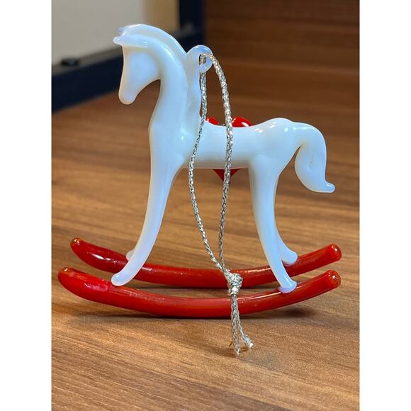 Vintage Blown Glass Rocking Horse Ornament Red Rockers Heart Detail Christmas - Picture 3 of 8